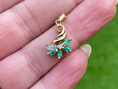 14ct Gold Emerald & Diamond Pendant