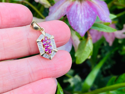 9ct Gold Pink Sapphire & Diamond Pendant