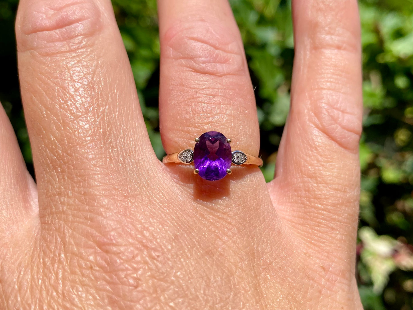 9ct Gold Amethyst & Diamond Ring