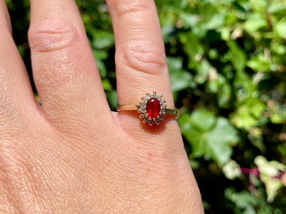 9ct Gold Rubelite Tourmaline & Diamond Ring