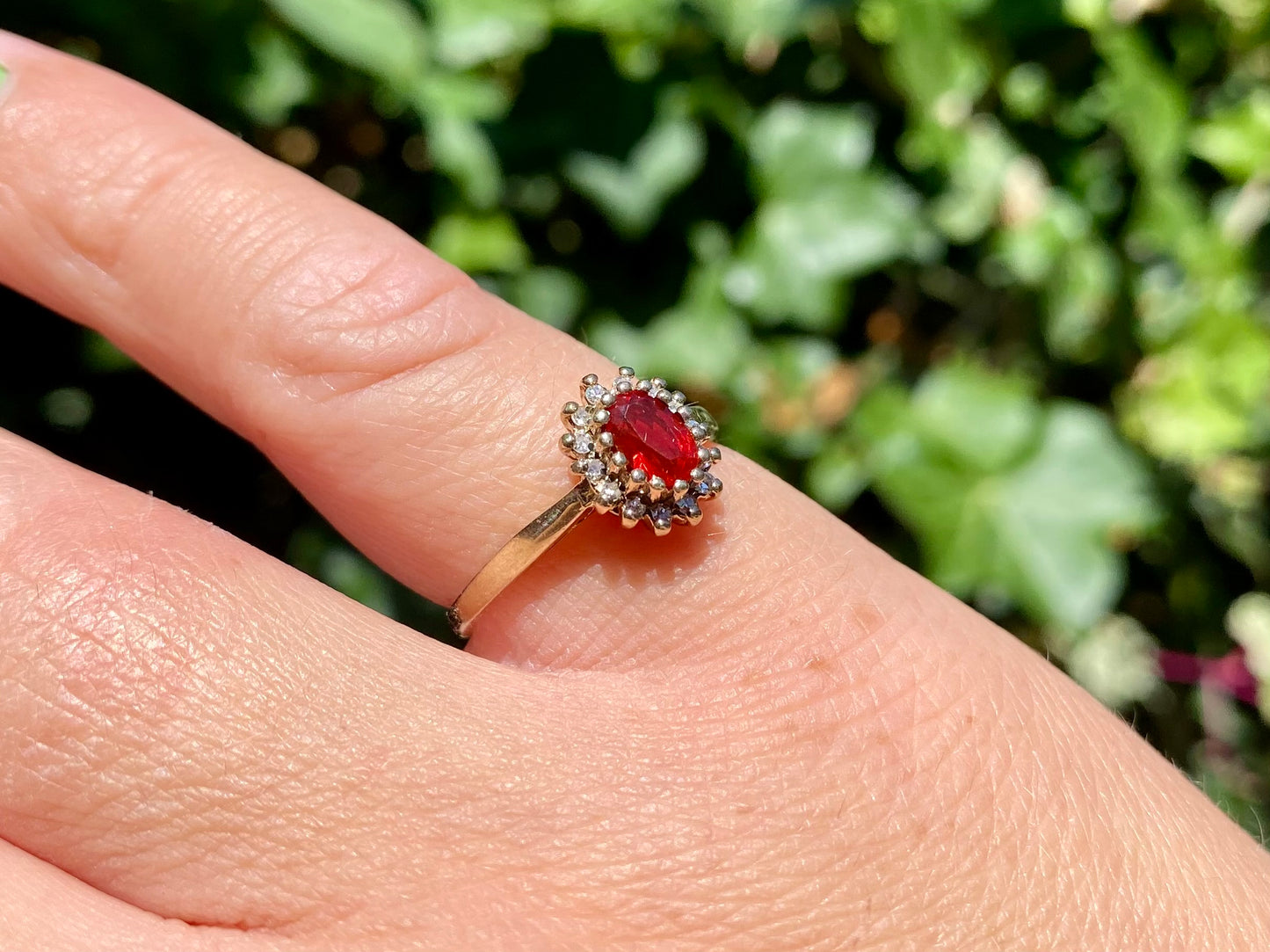 9ct Gold Rubelite Tourmaline & Diamond Ring