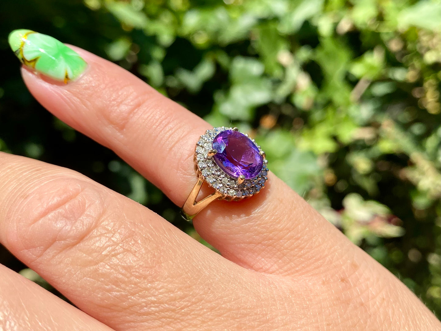 9ct Gold Amethyst & Diamond Ring
