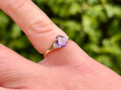 9ct Gold Amethyst & Diamond Ring