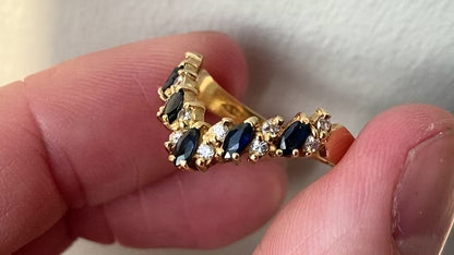 Vintage 18ct Gold Sapphire & Diamond Wishbone Ring