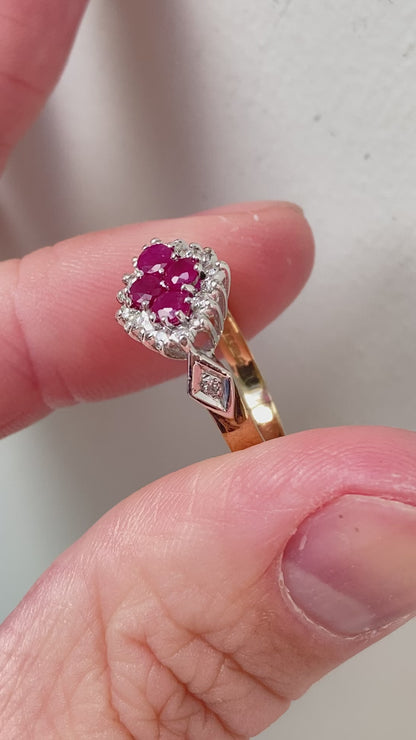 Vintage 9ct Gold Ruby & Diamond Ring