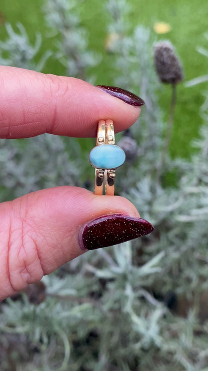 14ct Gold Amber & Larimar Night & Day Flip Ring