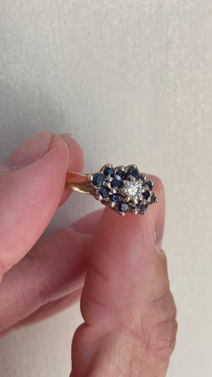 Vintage 9ct Gold Sapphire & Diamond Ring