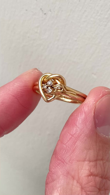 Antique Edwardian 18ct Gold Diamond Heart Knot Ring